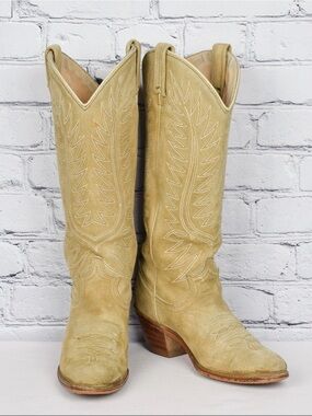 Vintage 60s 70s Acme Tan Beige Western Cowboy Boots 6 6.5